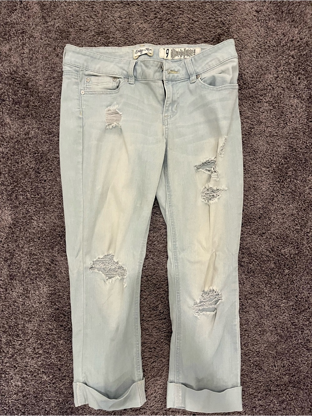Indigo Rein Light Blue Distressed Boyfriend Jeans